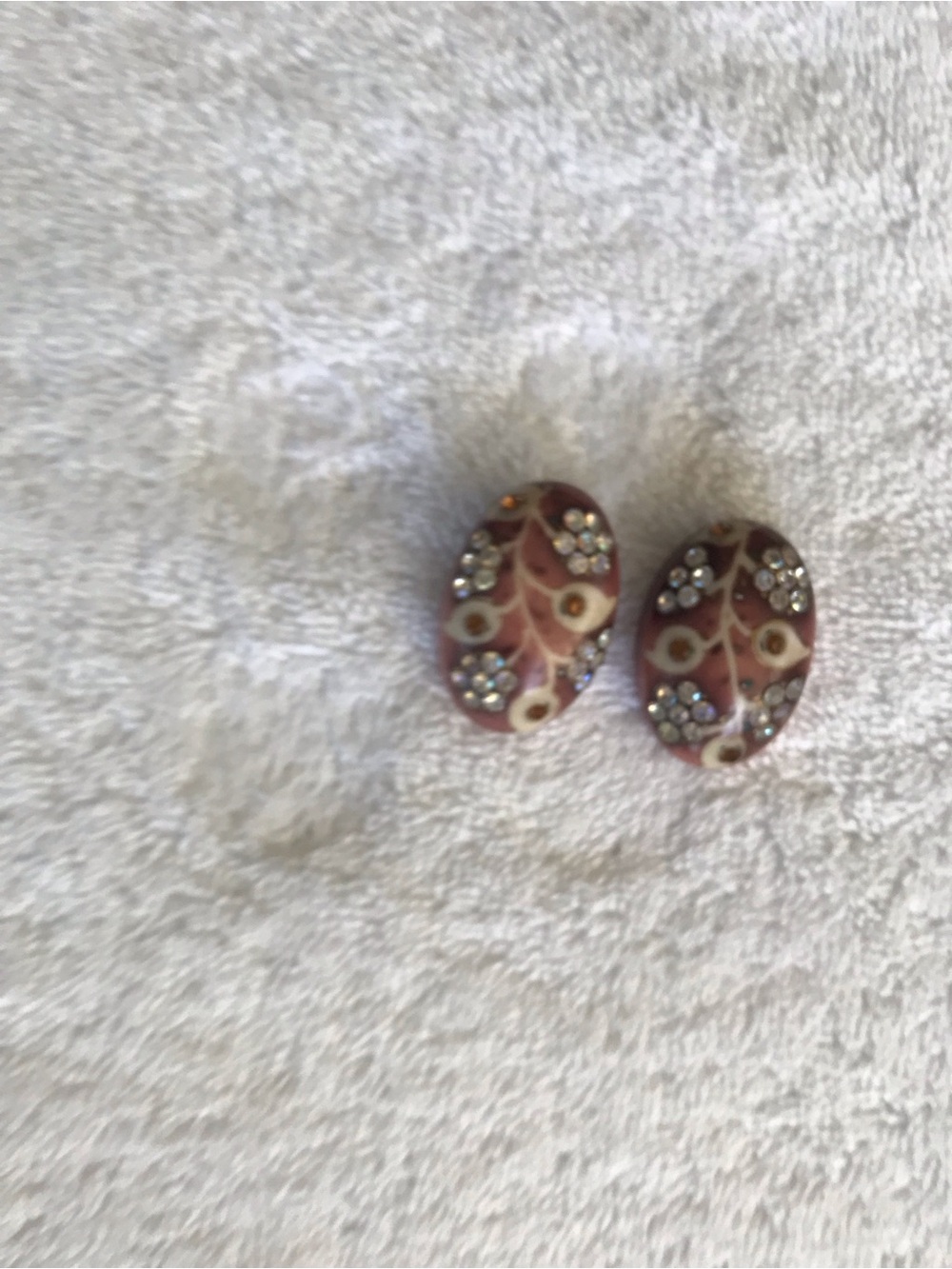 Vintage Brown Oval with rhinestones Clip-On Earrings